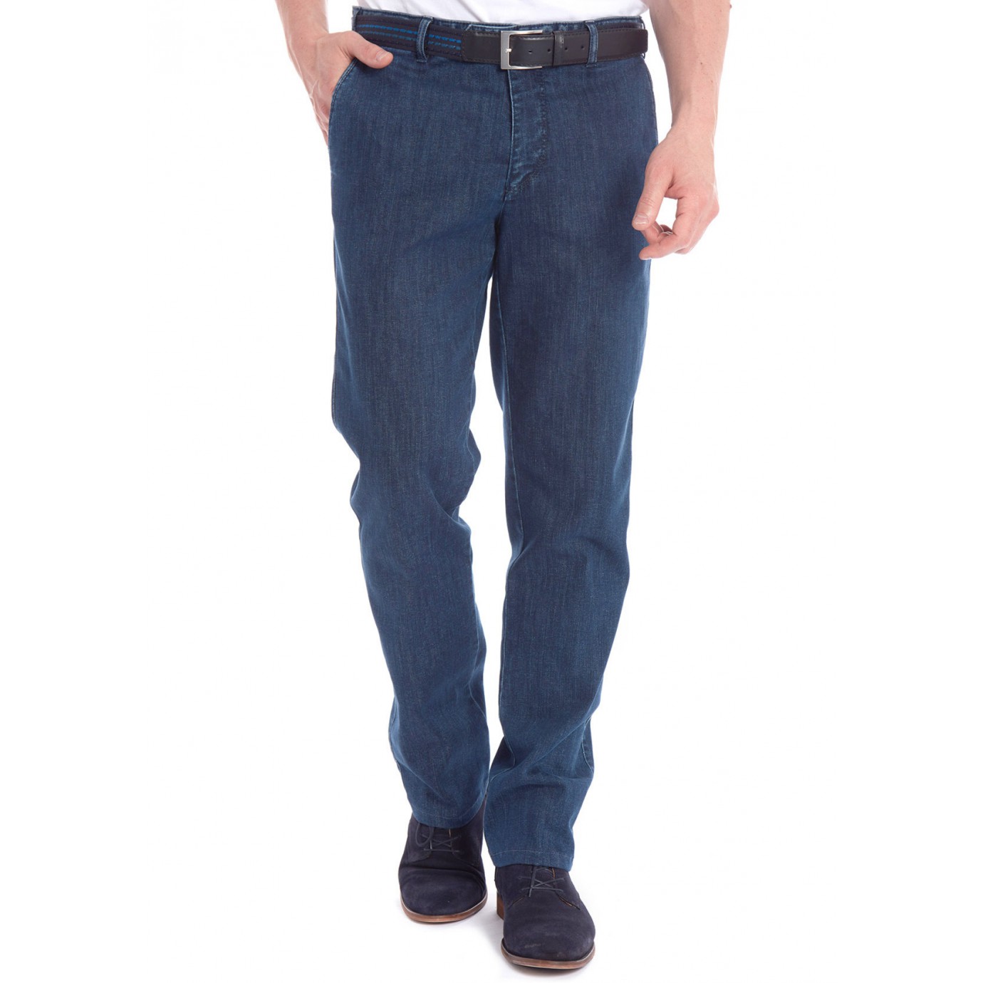 Хлопковые мужские брюки Meyer, модель Bonn 6-488/18 синие, джинсовые купитьв Москве в интернет-магазине SHOP4BIG - цена, фото, описание