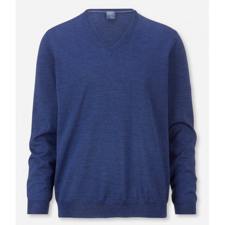 Пуловер мужской Olymp 01501015, синий шерстяной с V-образным вырезом