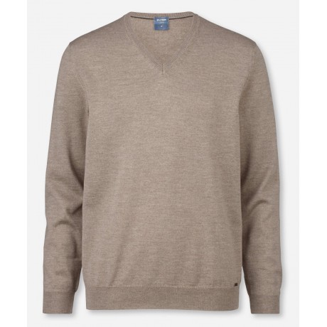 Пуловер мужской Olymp 01501027, бежевый шерстяной с V-образным вырезом