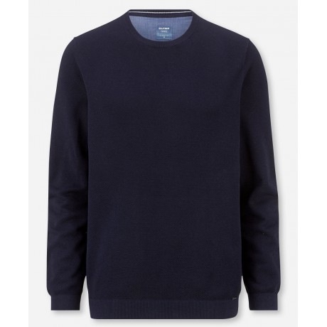 Пуловер мужской Olymp 53115518, темно-синий из структурного хлопка с круглым вырезом
