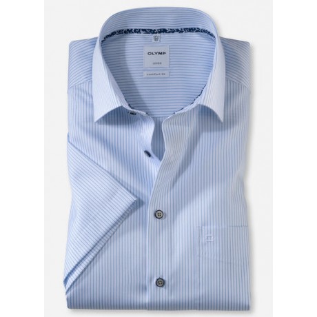 Рубашка мужская OLYMP Luxor Comfort fit, артикул 11065211 с коротким рукавом, голубая в полоску