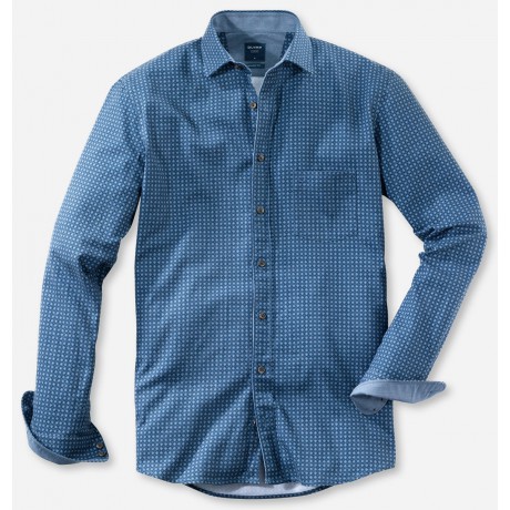 Рубашка мужская Olymp Casual 40626418, Modern fit, хлопковая синяя с принтом из фланели