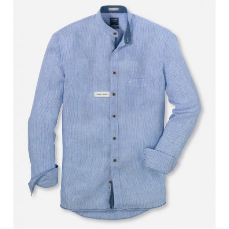 Рубашка мужская Olymp Casual 40945415, Modern fit, льняная голубая в полоску с воротником-стойкой