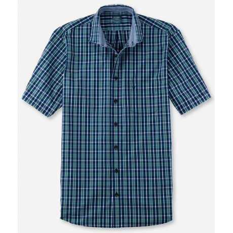 Рубашка мужская Olymp Casual 40801245, Modern fit, хлопковая в синюю клетку с коротким рукавом